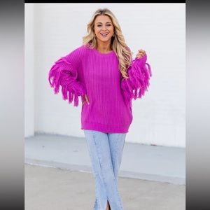 Pink Lily “Love Too Much Magenta
Tassel Sleeve Sweater”